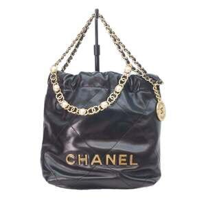 CHANEL AS3980 Black Shiny Calfskin Chanel 22 Mini Pearl Chain Shoulder Bag fo...